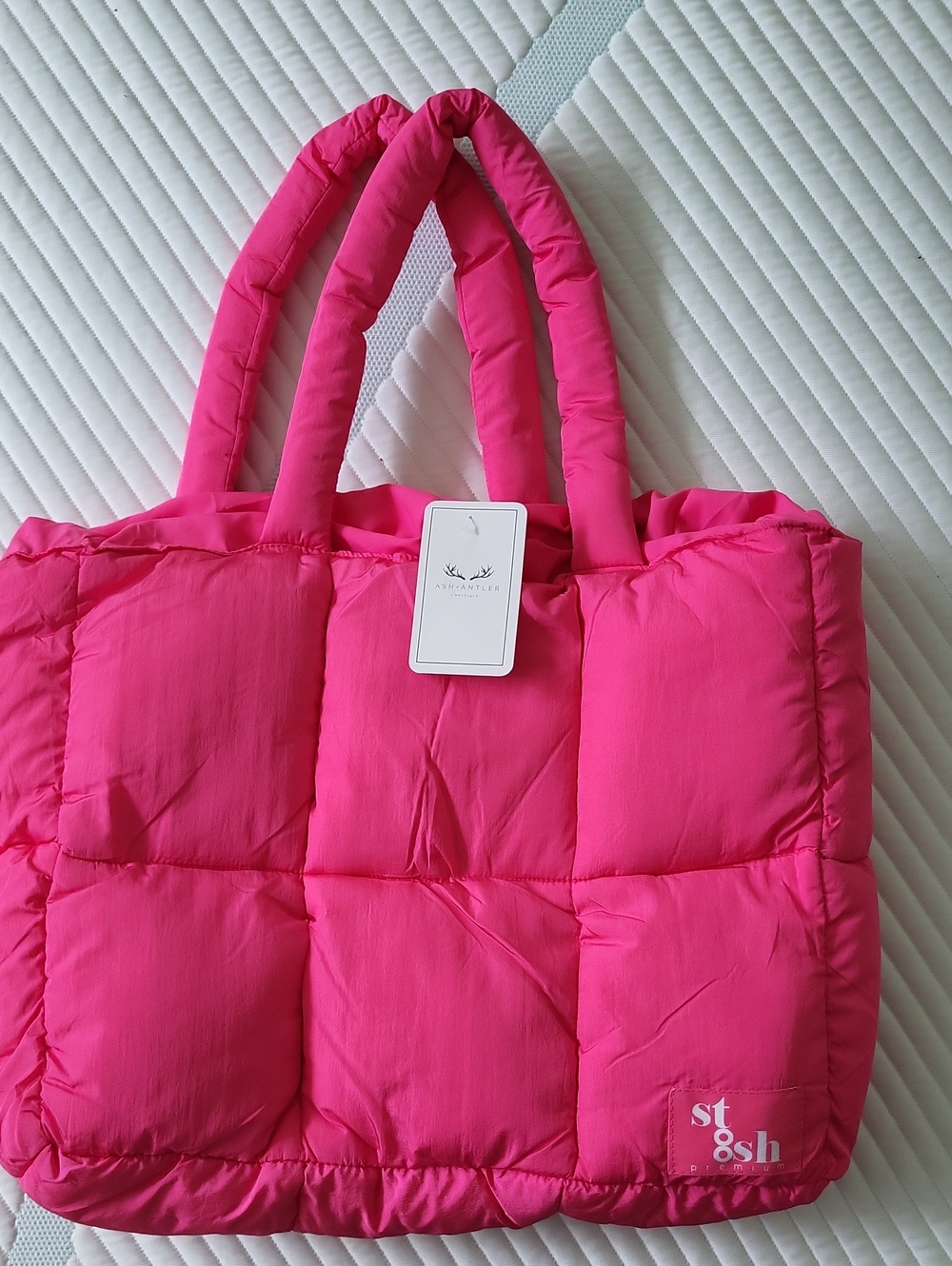 Pink Quilted Puffer Tote Bag